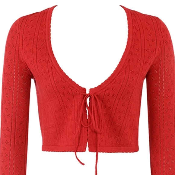 *SOLD* HOUSE OF CB Cherry Set — Perla Ribbed Knit Top + Knit Capri Trousers - Picture 3 of 6